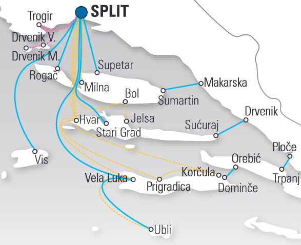 Split district map with ferry&catamaran connections