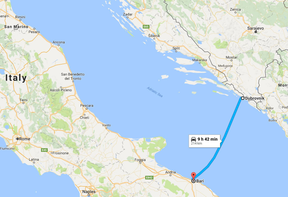 Bari to Dubrovnik Ferry Route