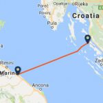 Pesaro to Novalja ferry route map