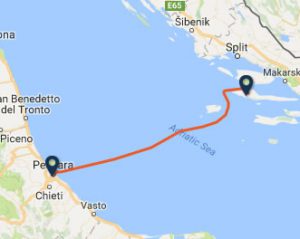 Pescara to Stari Grad ferry route map