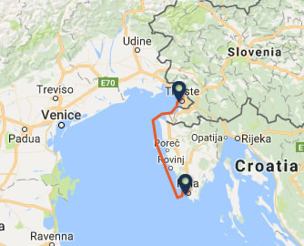 Trieste to Pula ferry route map