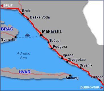 Makarska Rivieran Karta Karta Ver Makarska Rivieran Europa Karta   Makarska Riviera Map 