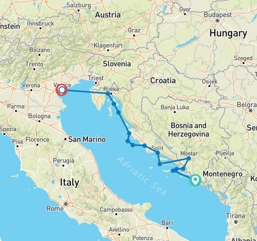 Venice to Dubrovnik cruise map