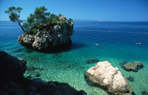 Lonely island along Makarska Riviera shoreline