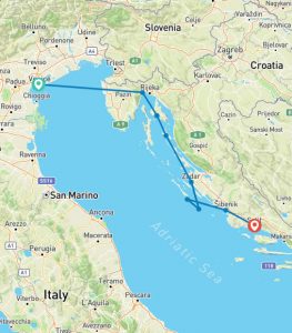 Venice to Split cruise map