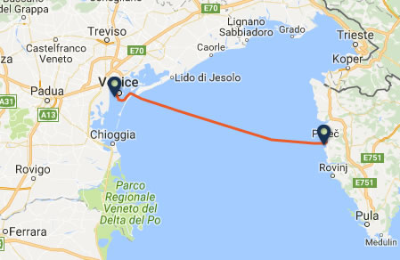 Venice to Porec ferry route map
