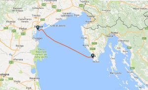 Venice to Pula ferry route map