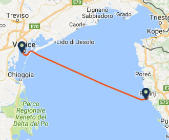 Venice to Rovinj ferry route map