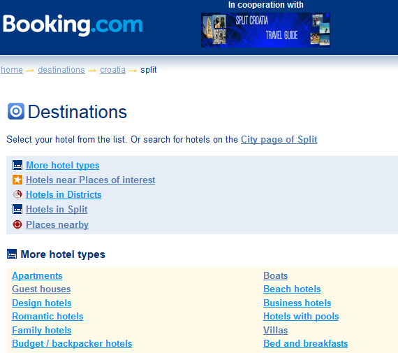 Split accommodation overview by Booking.com